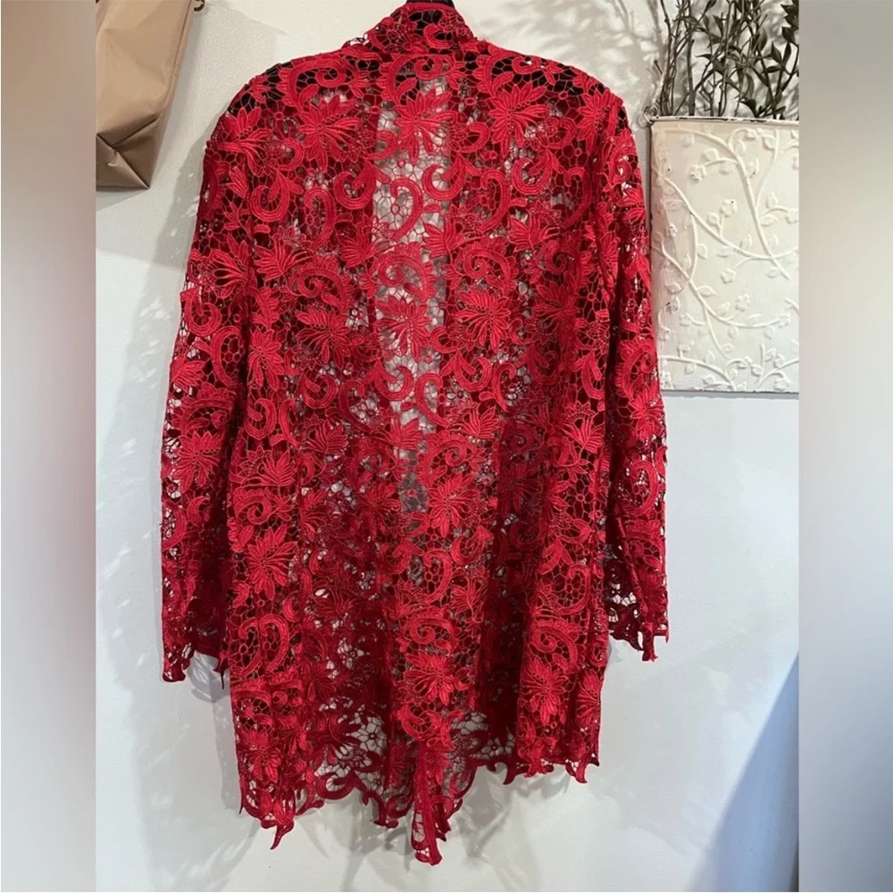 ASHRO red lace cadigan 1X 2X 3X - Picture 2 of 8